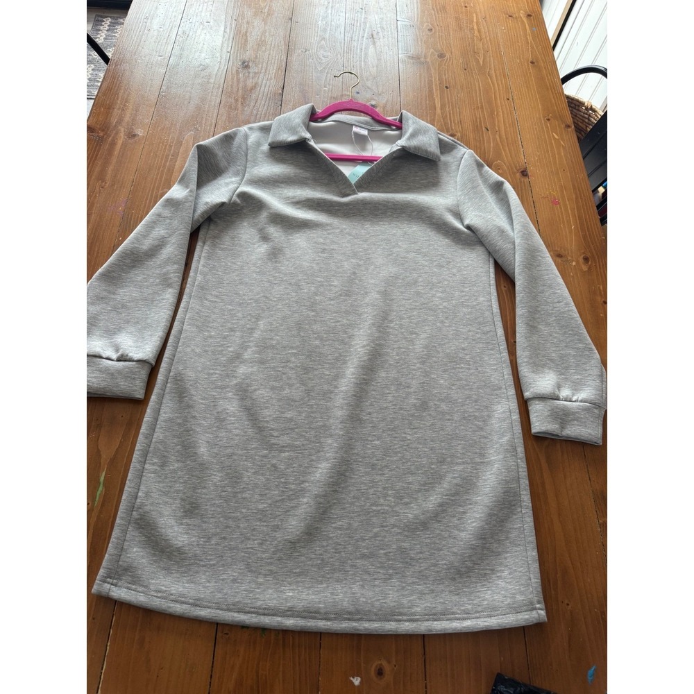 WIHOLL Collared Long Sleeve Casual Sweatshirt Dress Grey Size L
